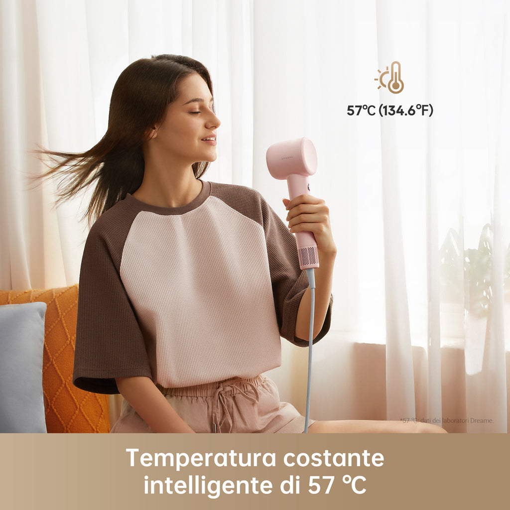 Dreame Hair Dryer Gleam Asciugacapelli ad alta velocità con motore brushless da 110.000 giri/min e 1.600 W, Rosa