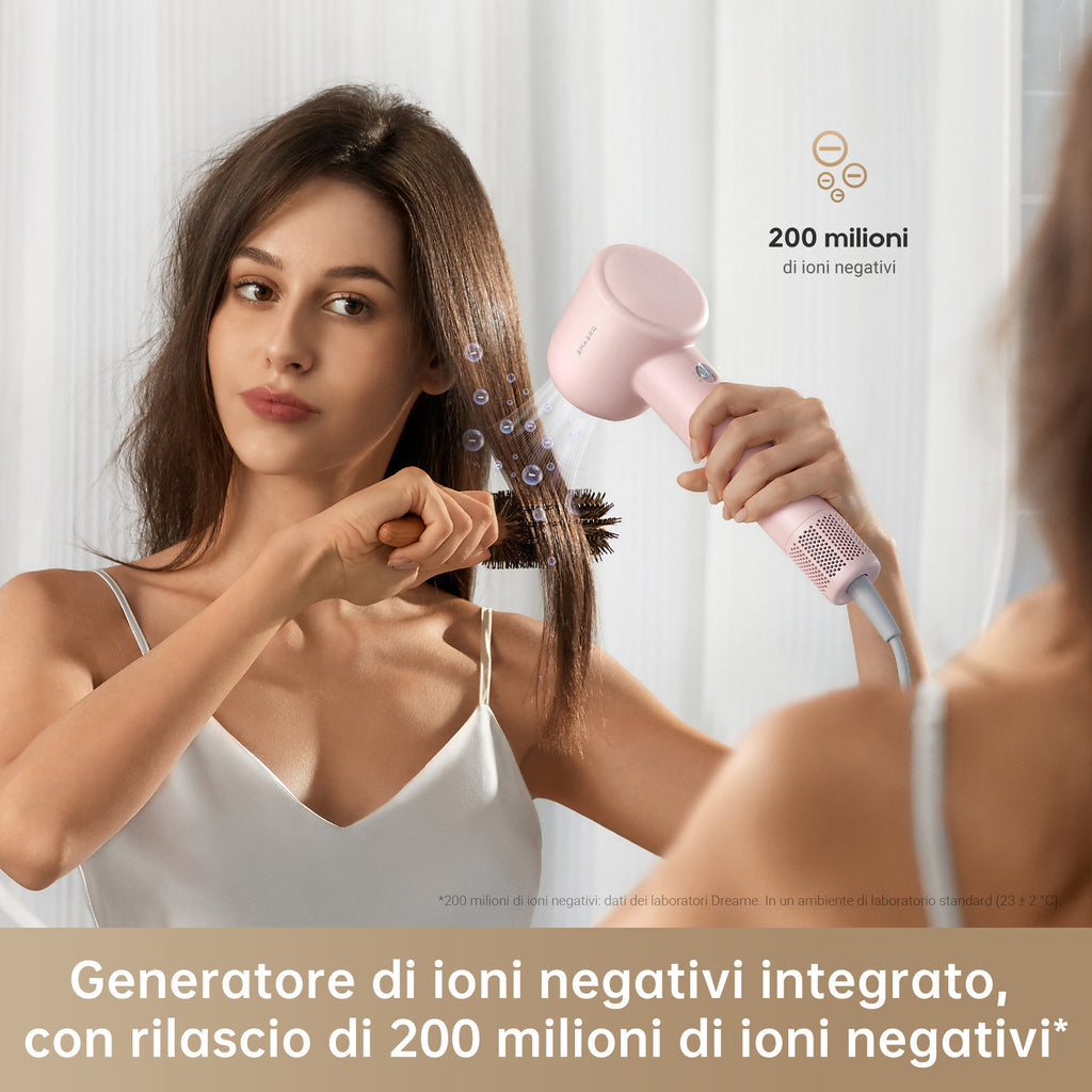 Dreame Hair Dryer Gleam Asciugacapelli ad alta velocità con motore brushless da 110.000 giri/min e 1.600 W, Rosa