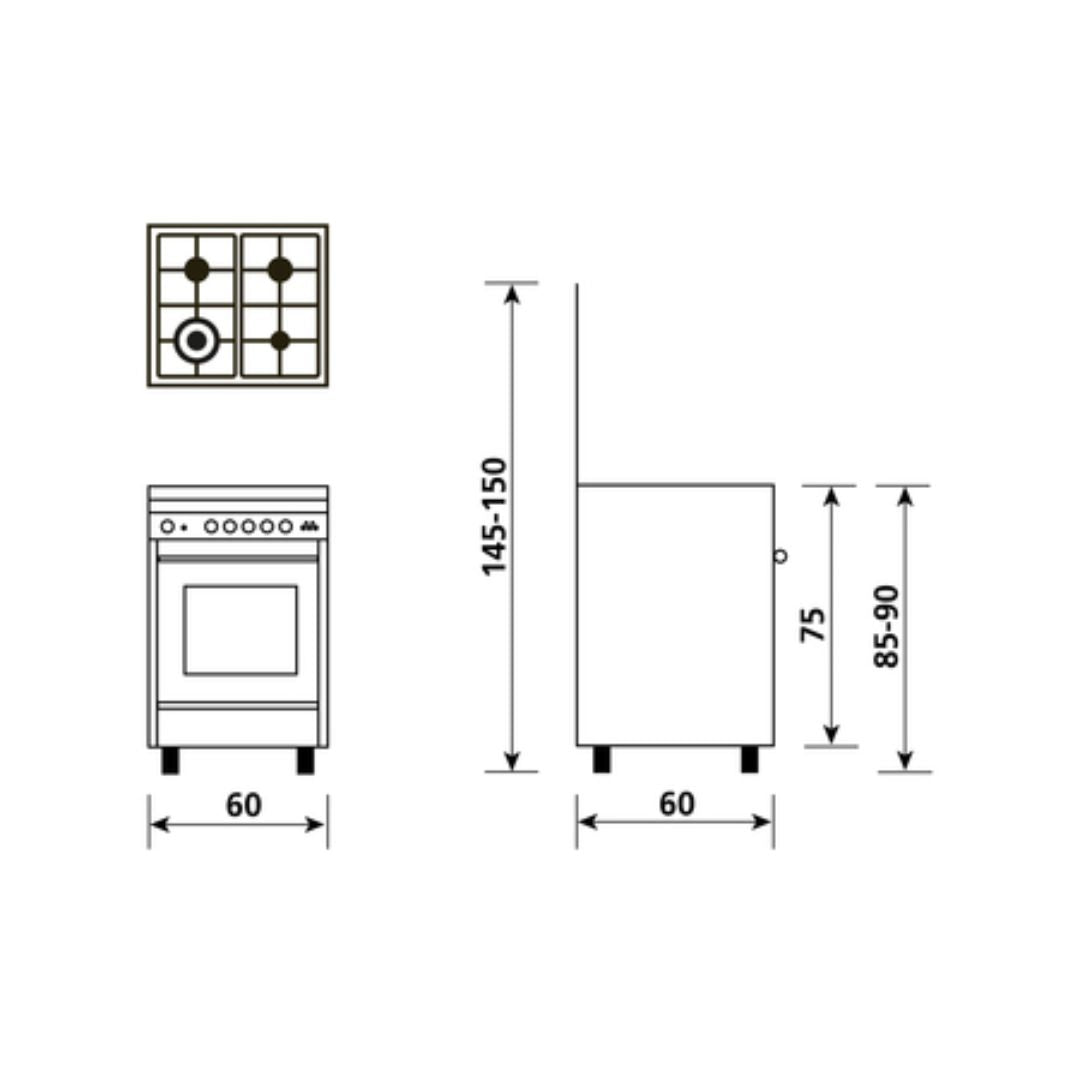 Glem Gas Cucina a Gas SA664MWH6 Bianco Opaco 90X60 con Forno Ventilato