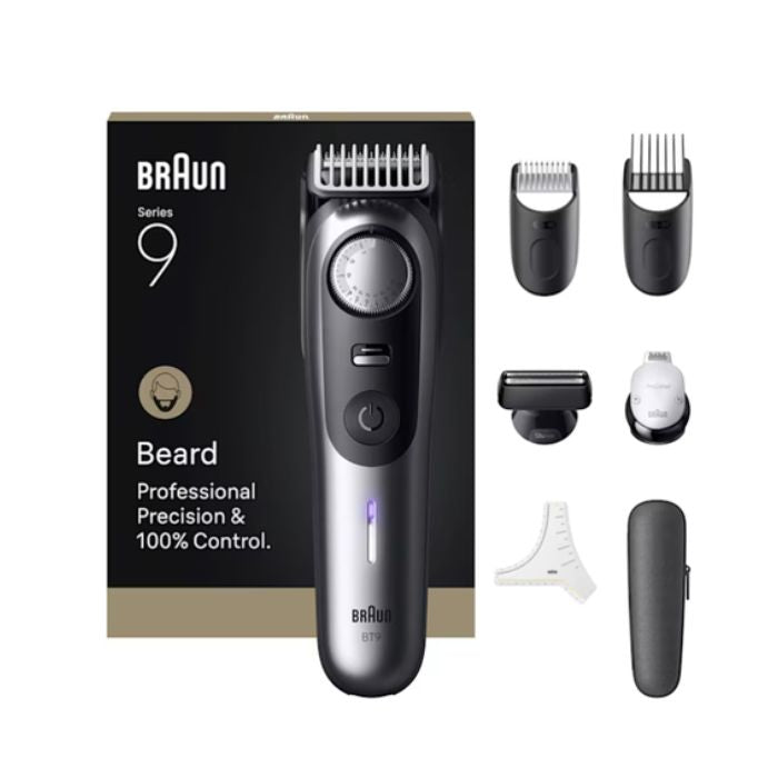 Braun BeardTrimmer 9 BT9520 regolabarba Batteria 52 Bagnato e secco Nero Grigio