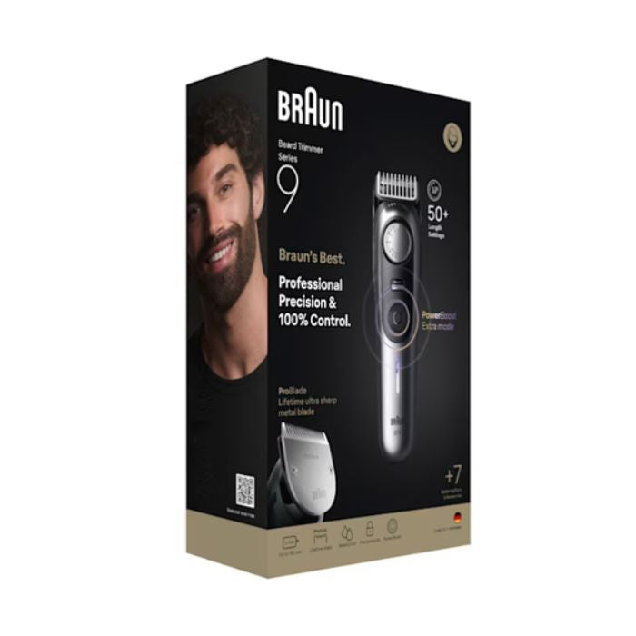 Braun BeardTrimmer 9 BT9520 regolabarba Batteria 52 Bagnato e secco Nero Grigio