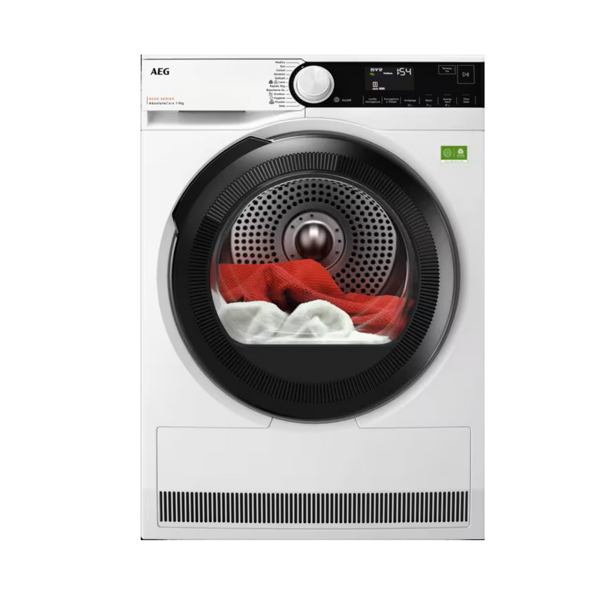 AEG TR8HD9A Serie 8000 Asciugatrice Libera Installazione 9 Kg, Pompa Di Calore, Absolutecare®, Mixdry, Precisedry, Classe A, Nero Bianco