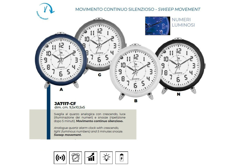 Lowell Sveglia Analogica JA7117B al Quarzo 10 cm Movimento Silenzioso Bianca