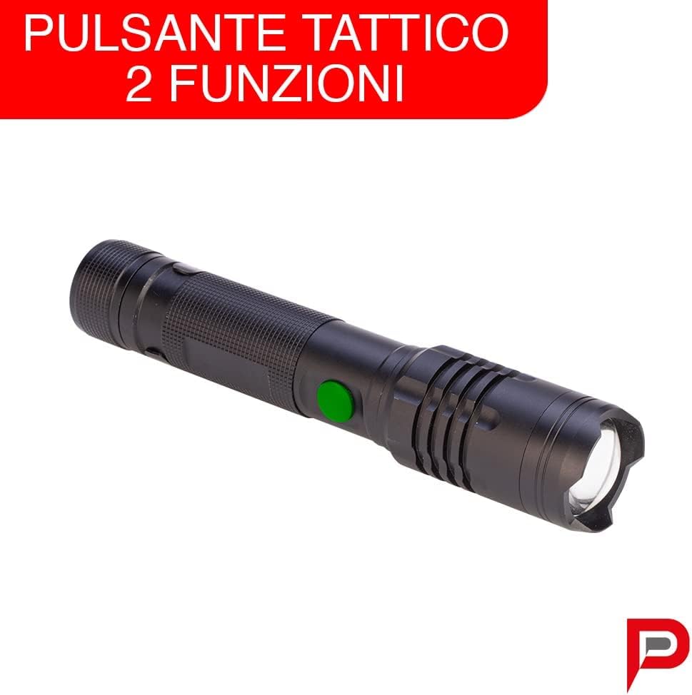 Poly Pool PP3154 Torcia Led Portatile 10W ALU1000 Ricaricabile Usb-c e Power Bank Luce D'Emergenza o Lavoro in Alluminio Portata 240m con Luce Regolabile 