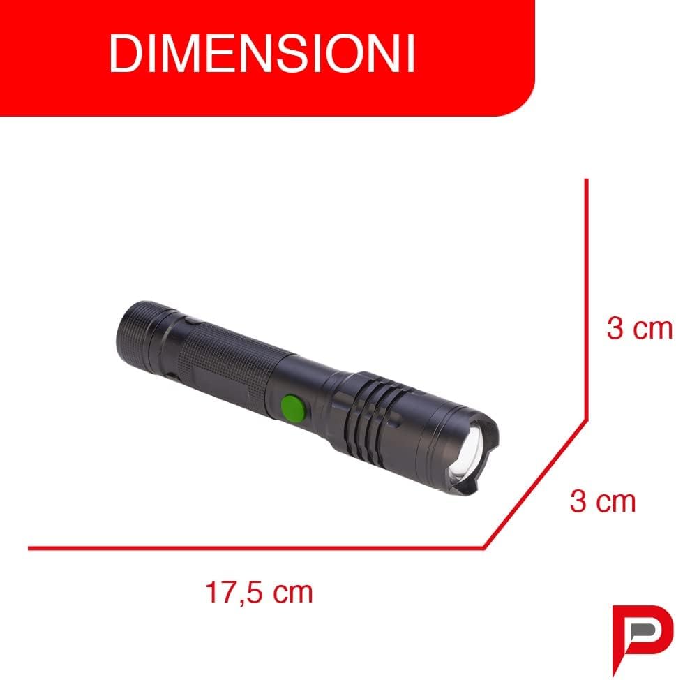 Poly Pool PP3154 Torcia Led Portatile 10W ALU1000 Ricaricabile Usb-c e Power Bank Luce D'Emergenza o Lavoro in Alluminio Portata 240m con Luce Regolabile 