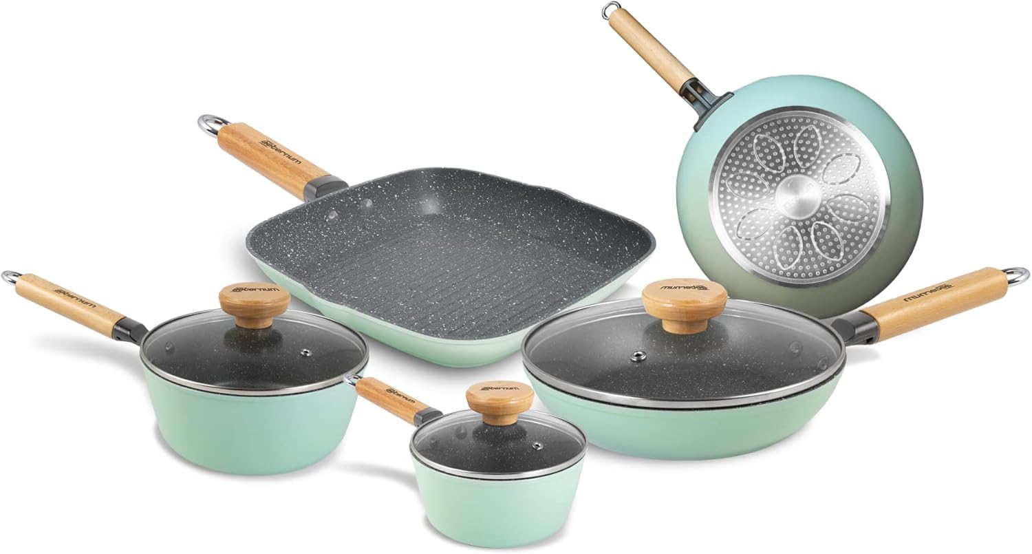 Aeternum Green Induction Wood Batteria 8 Pezzi Padelle Antiaderenti Adatto a Induzione 100% materiali riciclabili