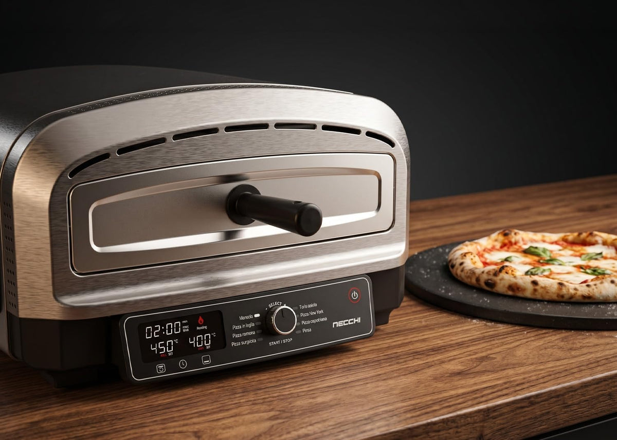 Necchi Forno Pizza Genio NK9022DIGITAL 2200 W 450°C Digitale con Pietra Refrattaria 37 cm