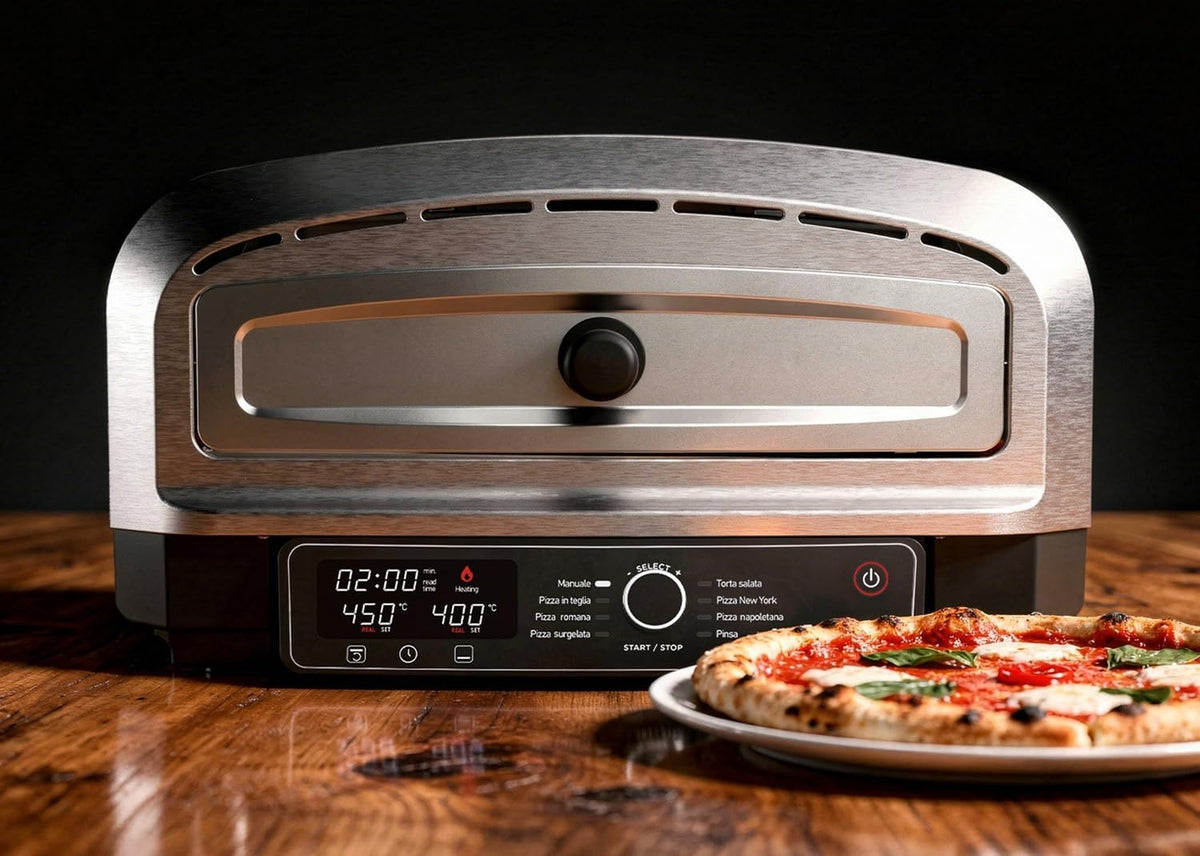 Necchi Forno Pizza Genio NK9022DIGITAL 2200 W 450°C Digitale con Pietra Refrattaria 37 cm