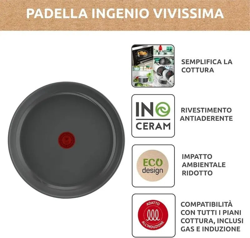 Lagostina Ingenio Vivissima, Wok in Ceramica Antiaderente 26cm Utilizzabile con piano §Gas e Induzione