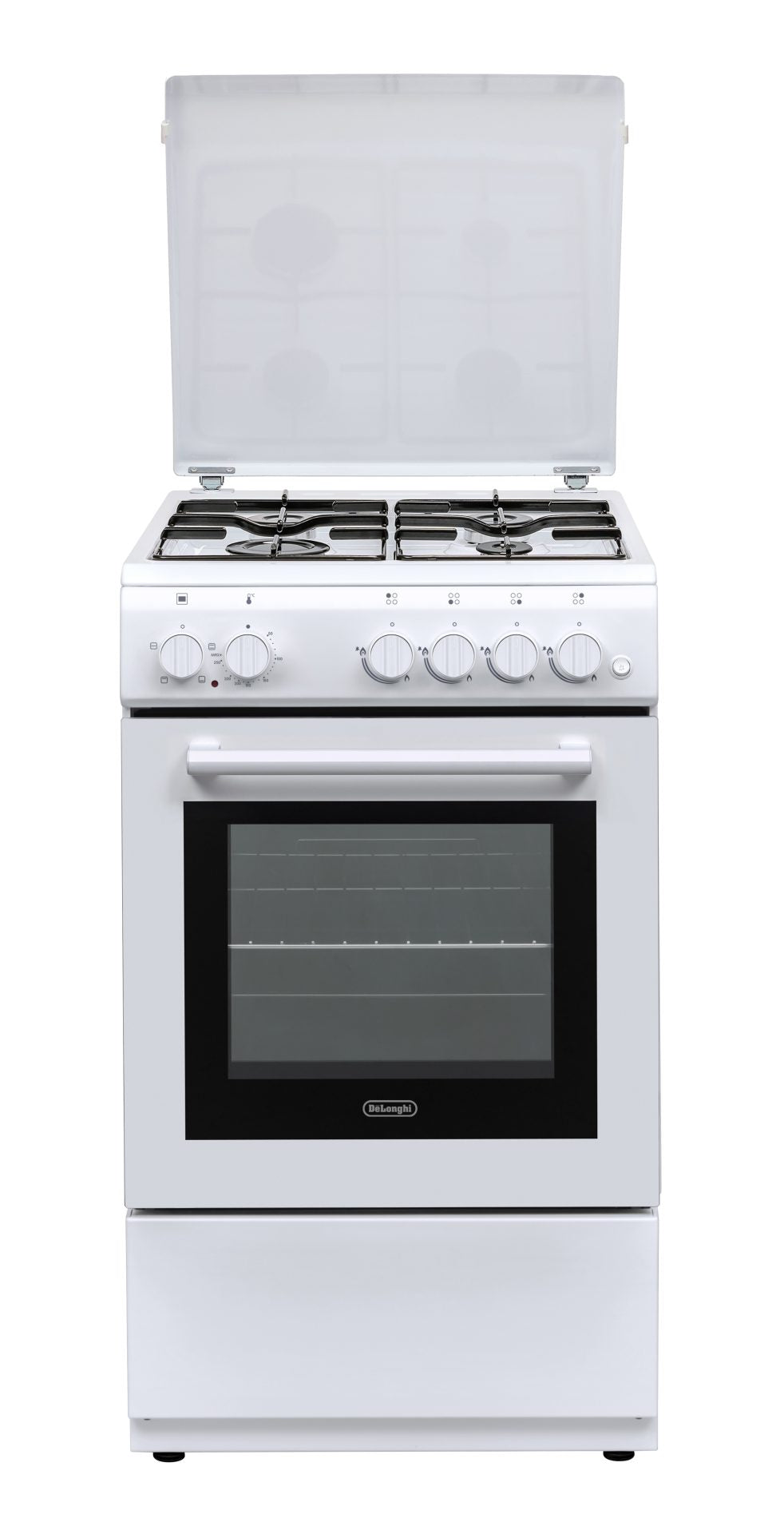 DE LONGHI Cucina Elettrica DL554EW i 4 Fuochi a Gas Forno Elettrico Multifunzione Termoventilato Classe A Dimensioni 50 x 50 cm Colore Bianco CLASSE A