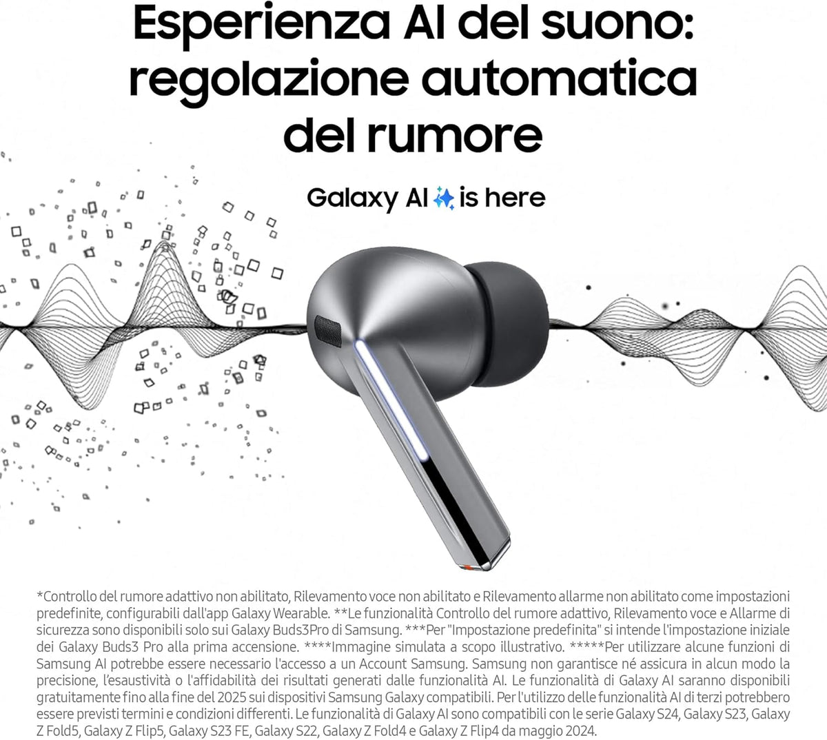 Samsung Galaxy Buds3 Pro Auricolari in-ear True Wireless Cuffie ergonomiche con luce LED Cancellazione attiva del rumore