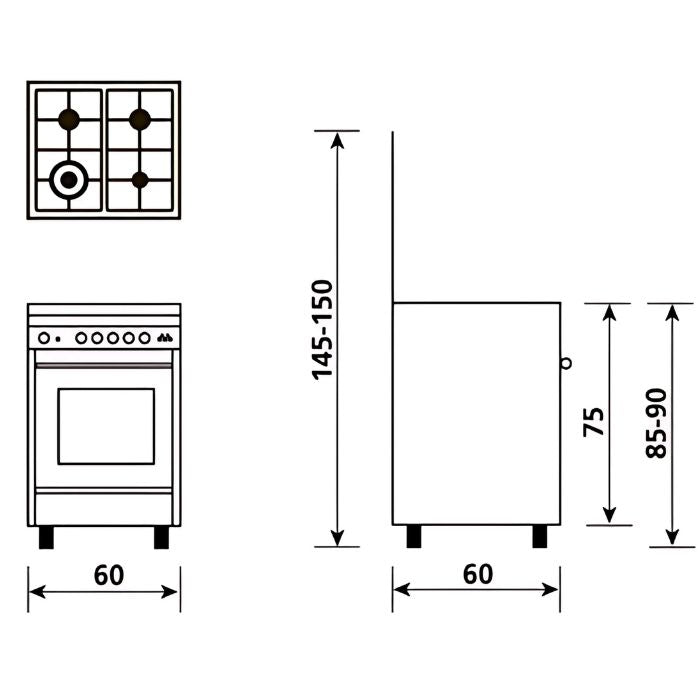 Glem Gas SA664VWH Cucina Multifunzione con Forno a Gas Ventilato 60 x 60