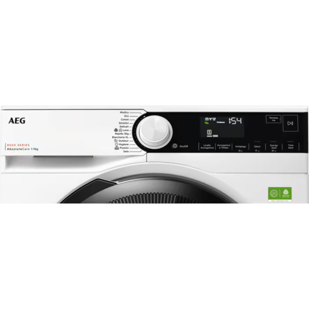 AEG TR8HD9A Serie 8000 Asciugatrice Libera Installazione 9 Kg, Pompa Di Calore, Absolutecare®, Mixdry, Precisedry, Classe A, Nero Bianco