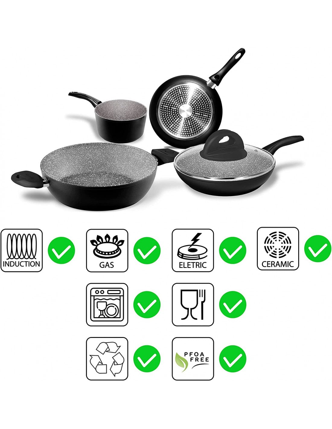 Bialetti Batteria Stone 5 pezzi Y00agd0414 Y00agd0414, Stone In Black