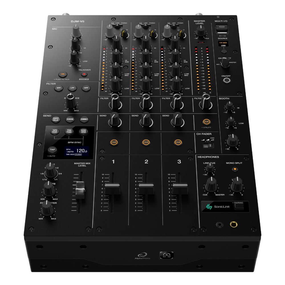 AlphaTheta DJM-V5 Mixer Dj Professionale A 3 Canali Con Un Equalizzatore, 4 Band, Filtri, Send Fx