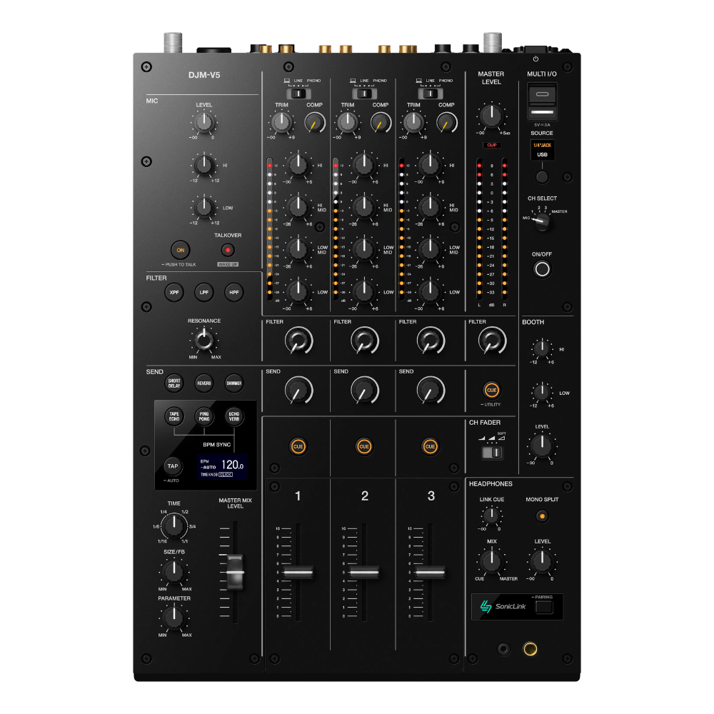 AlphaTheta DJM-V5 Mixer Dj Professionale A 3 Canali Con Un Equalizzatore, 4 Band, Filtri, Send Fx