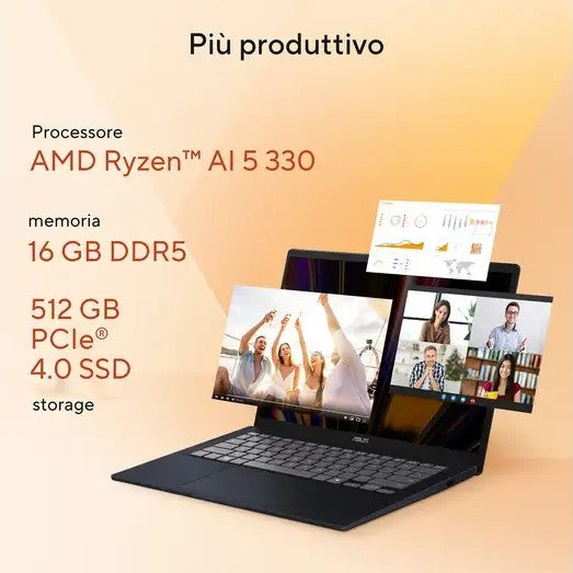 ASUS Vivobook 14 M1407KA-LY146W Notebook 14" WUXGA AMD Ryzen AI 5 330 16GB RAM 512GB SSD Windows 11 Home Blu