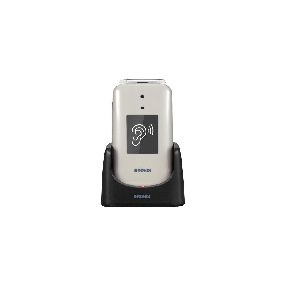 Brondi Amico Supervoice Tortora – Cellulare a conchiglia Dual SIM con tasti grandi e tasto SOS