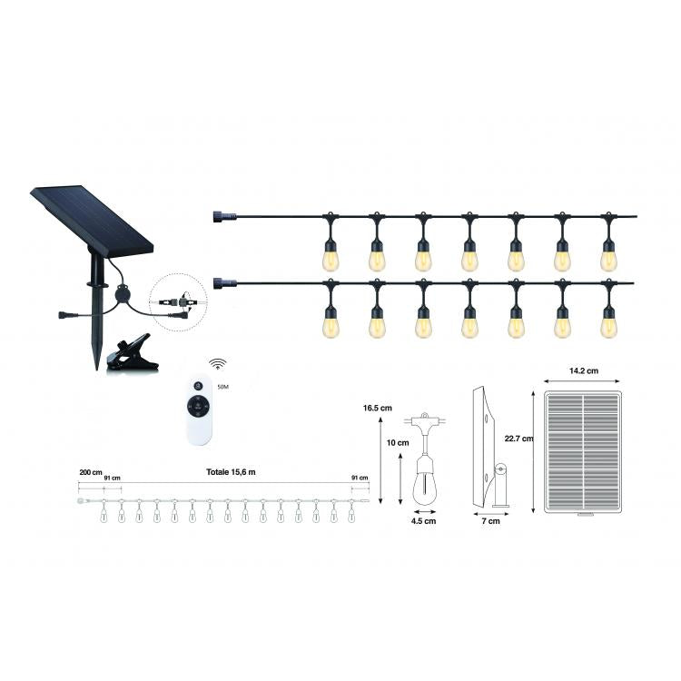 New Majestic Catena Luminosa 30 bulbi led con pannello solare