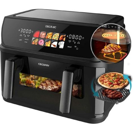Cecotec Cecofry&Grill Duoheat 10000 Friggitrice ad Aria 10 L, 2800 W, Doppia Zona di Cottura, 4 Resistenze, Grill e Piastra per Pizza, 10 Programmi Automatici