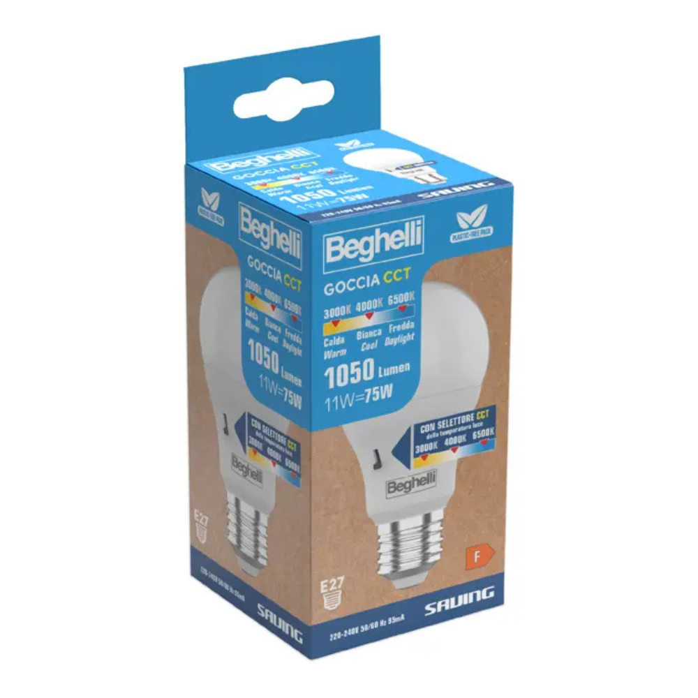 Beghelli Lampadina Led A Goccia 11w E27 Tricolore