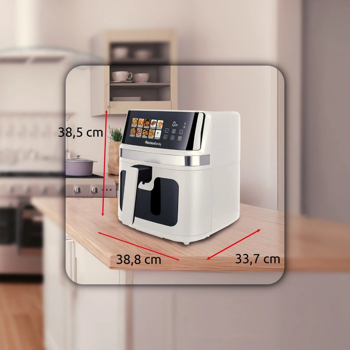 Melchioni Family GAIA PLUS Friggitrice ad Aria 8L XXL con Doppia Resistenza Air Fryer Senza Olio, 10 Programmi, Display LED, Timer 60 min, Temperatura 80°-200°C, 2200W