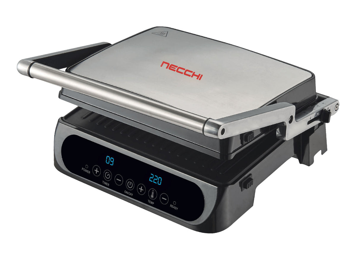 Necchi Bistecchiera Elettrica Premium NCG-216 2000 W Piastre Removibili Apertura 180° Termostato Regolabile