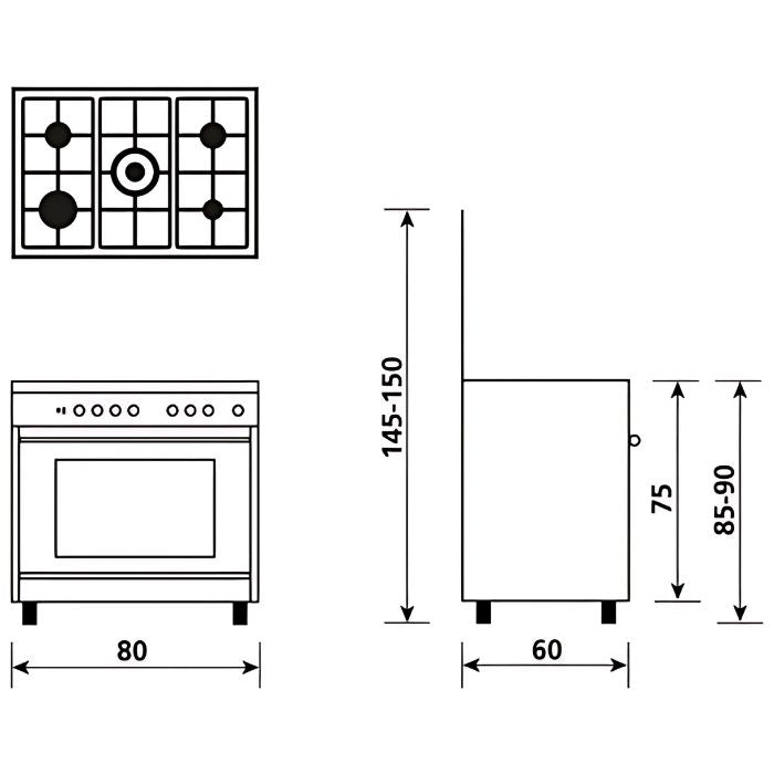 Glem Gas SA865VI Cucina Completa Forno multifunzione a gas ventilato