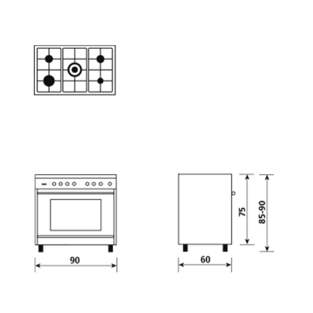 Glem Gas Cucina a Gas SA965MBK 90X60 con Forno Ventilato Nero Carbone CLASSE A