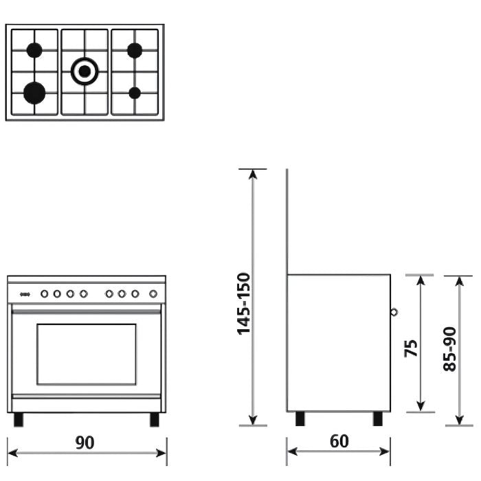 Glem Gas SA965MI cucina multifunzione con forno elettrico termoventilato 90 x 60