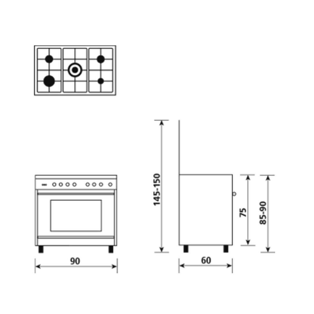 Glem Gas SA965MI6 Cucina a Gas Acciaio Inox 90X60 con Forno Ventilato