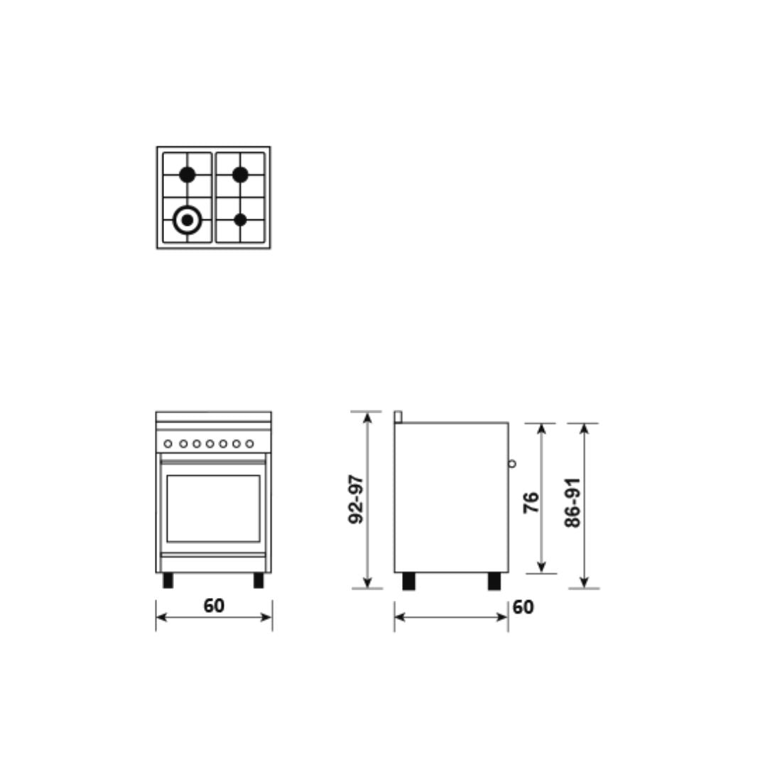 Glem Gas Cucina a Gas ST664MBK Nero Opaco 90X60 con Forno Ventilato