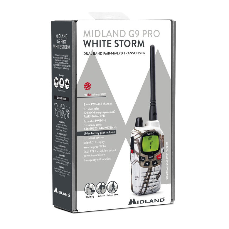 Midland G9 Pro ricetrasmittente 101 canali 446.00625 - 446.19375 MHz Bianco