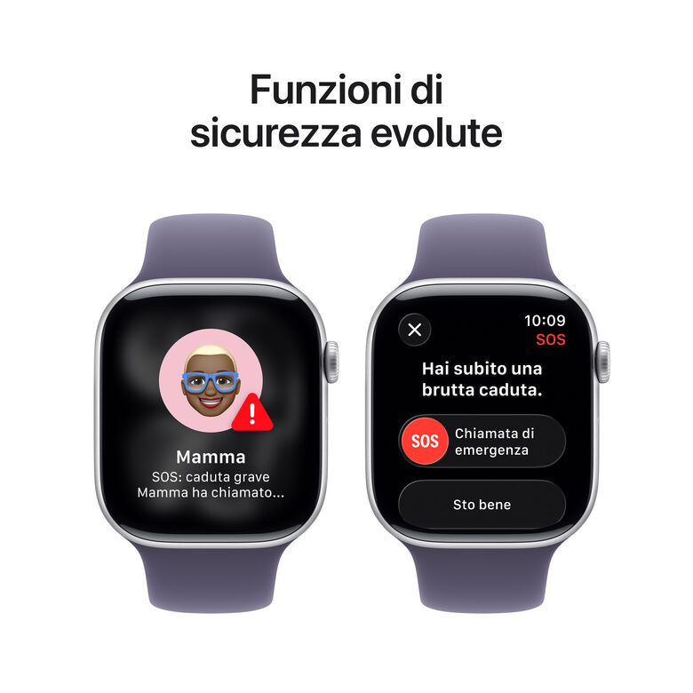 Apple Watch Series 11 GPS 46mm Cassa Alluminio Argento con Sport Band Viola Nebbia - M/L