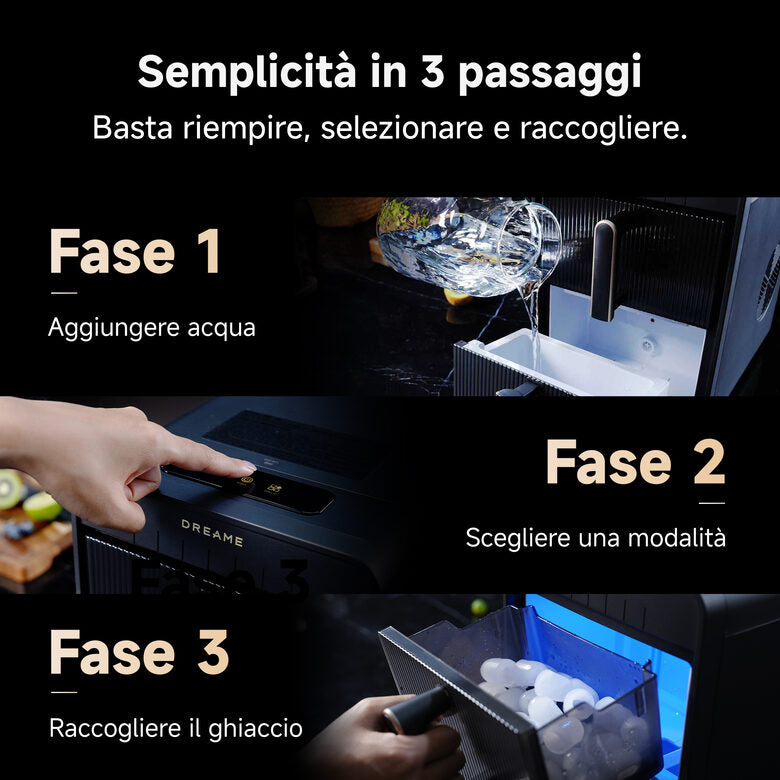 Dreame Aura Macchina per la produzione di cubetti di ghiaccio integrata/indipendente 12 kg/24h Nero, Oro