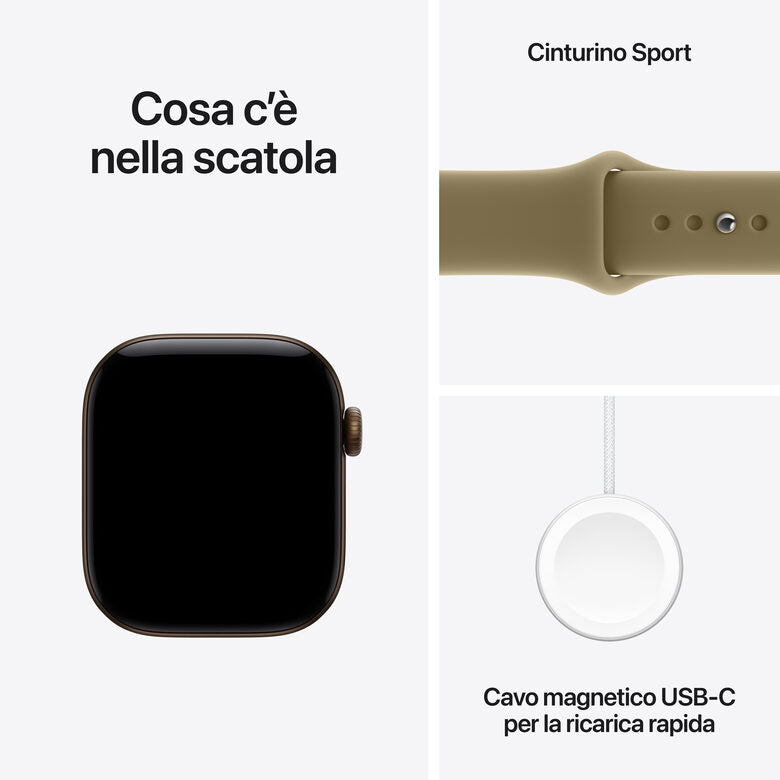 Apple Watch Series 12 GPS + Cellular, cassa 42 mm in alluminio color bronzo scuro con cinturino Sport oliva - S/M