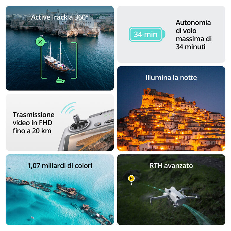 DJI Mini 4 Pro Fly More Combo (RC 2) Drone 4 rotori Quadrirotore 48 MP 3840 x 2160 Pixel 2590 mAh Nero, Bianco