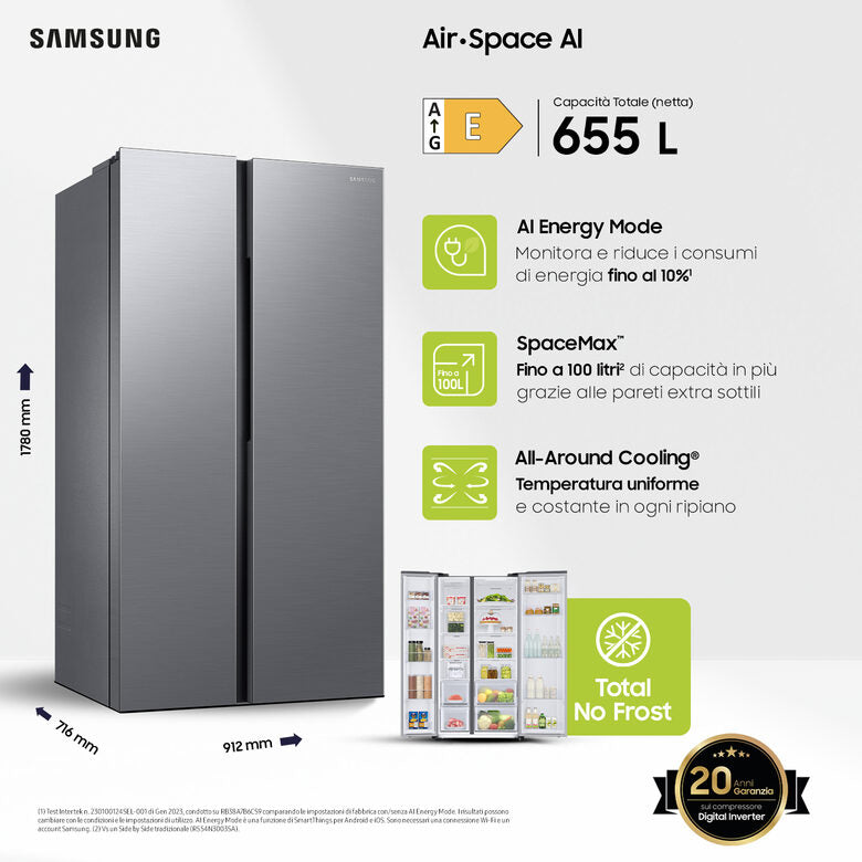 Samsung RS62DG5003S9 Frigorifero Side By Side Libera Installazione 655 L E Acciaio inossidabile