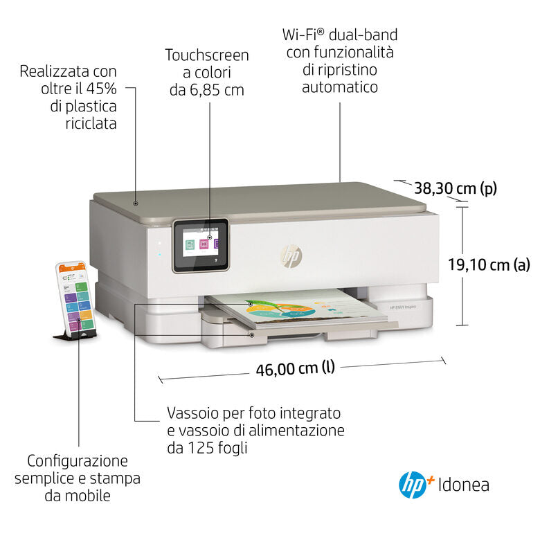 HP ENVY Inspire 7224e Wireless All-in-One Colore Stampante, Instant Ink; Fotocopiatrice, scanner