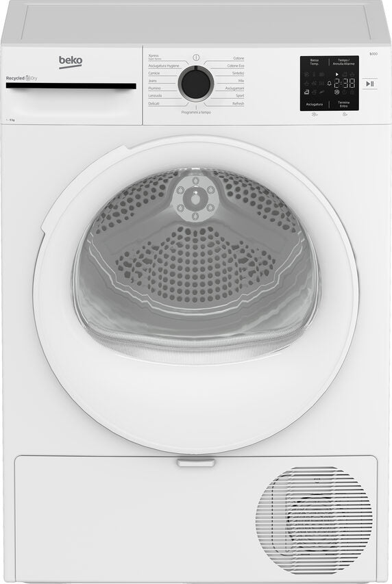 Beko BMT93EW Asciugatrice A Libera Installazione 9 Kg, Pompa Di Calore, Linea Estetica NX, Motore Asincrono, Display Digitale, Classe D, Bianco