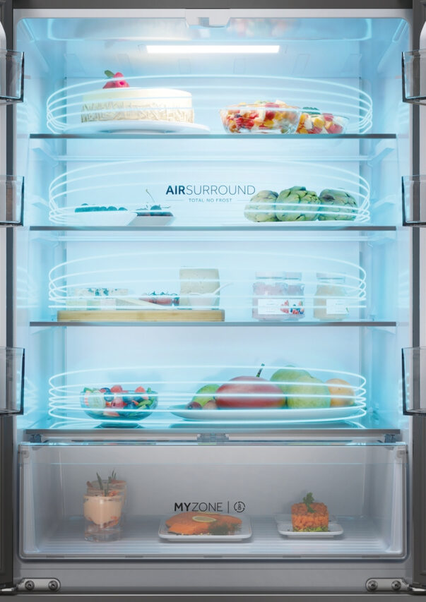 Haier HFR3718ENMM FD 70 Serie 3 Frigorifero Combinato A Libera Installazione, No Frost, Display, Classe E, Acciaio Inox