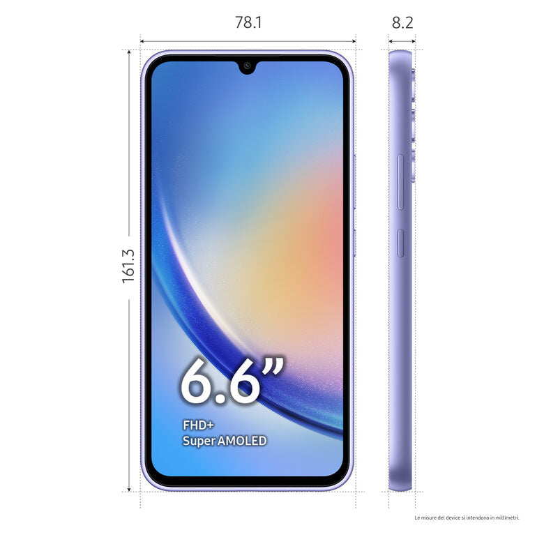 Samsung Galaxy A34 5G Display FHD+ Super AMOLED 6.6”, Android 13, 8GB RAM, 256GB, Doppia SIM, Batteria 5.000 mAh, Awesome Violet