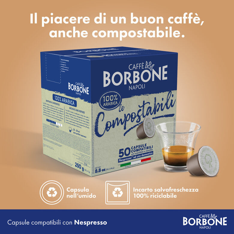 Caffè Borbone Capsule Compatibili Sistema Nespresso - Miscela 100% Arabica Compostabili - Smaltibili In Raccolta Umido - 50 Capsule