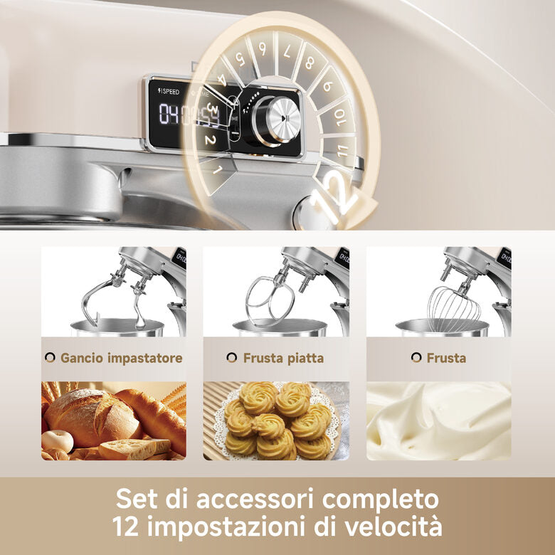 Dreame BioKnead Sbattitore con base 800 W Bianco, Crema