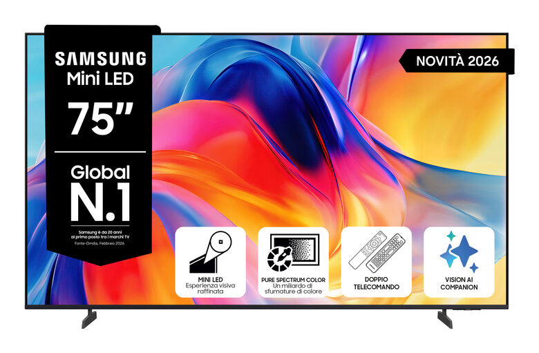 Samsung Mini LED AI TV 75" UE75M70HAUXZT 4K, Processore Mini LED 4K, 4K Upscaling, Color Booster, OTS Lite, Metal Stream Design, Vision AI Smart TV, 2026