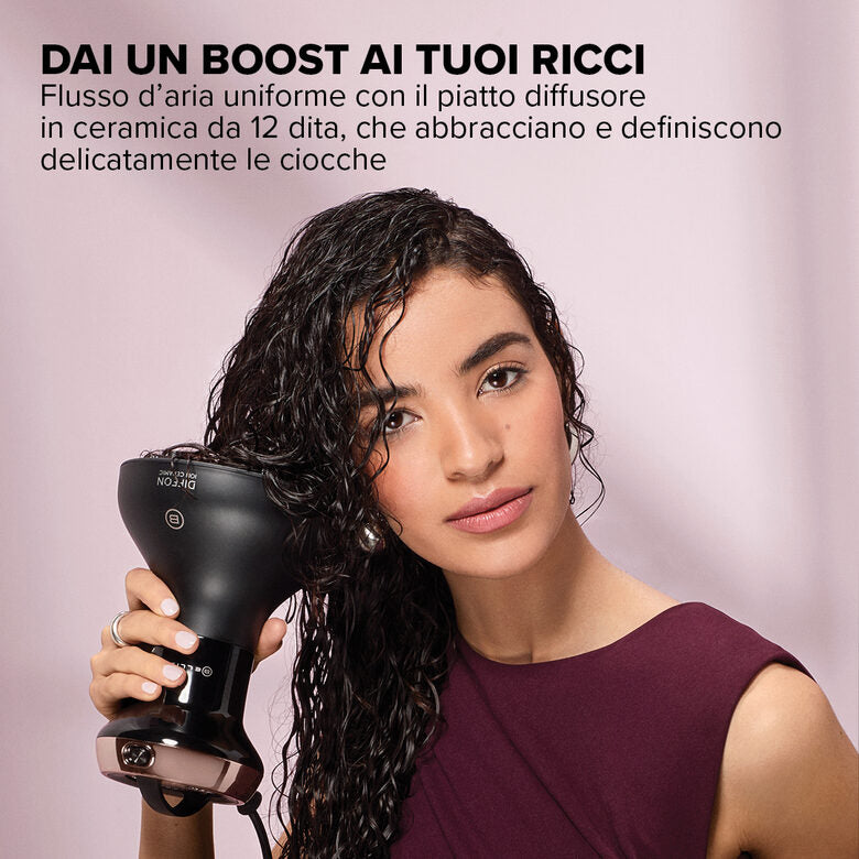 Bellissima Imetec Diffon Ion Ceramic, Diffusore ad Aria Calda per Capelli Ricci, Tecnologia Ion Ceramic, Doppio voltaggio, 700 W, 2 Combinazioni Aria/Temperatura, Asciugatura Delicata Senza