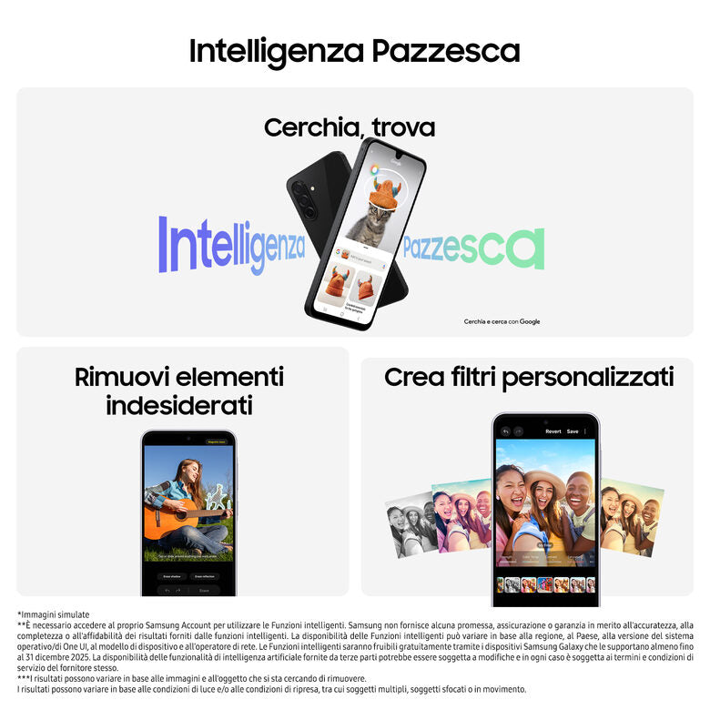 Samsung Galaxy A26 5G, Smartphone con Funzioni intelligenti, Display Super AMOLED 6.7”, 6GB RAM, 128GB, Batteria 5.000 mAh, memoria espandibile, Mint