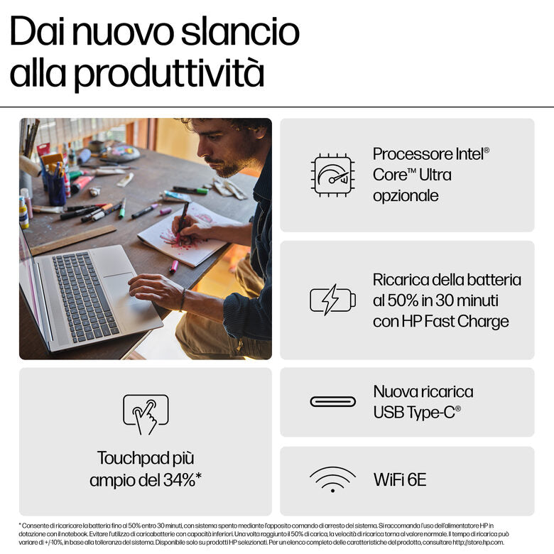 HP Pavilion 16-af0012nl Intel Core Ultra 5 125U Computer portatile 40,6 cm (16") 2K 16 GB LPDDR5-SDRAM 512 GB SSD Wi-Fi 6 (802.11ax) Windows 11 Home AI PC Argento