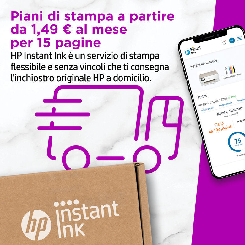 HP ENVY Inspire 7224e Wireless All-in-One Colore Stampante, Instant Ink; Fotocopiatrice, scanner