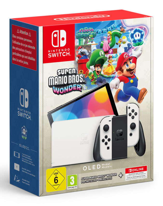 Nintendo console da gioco portatile 17,8 cm (7") 64 GB Touch screen Wi-Fi Nero, Bianco